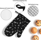 Music Notes Oven Mitts and Pot Holders Sets of 3 Black Hot Pads Musicial Oven Gloves Heat Resistant Non Slip Washable for Kitchen Cooking Grilling Baking