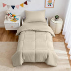 ZPECC Toddler Bedding Set - 4 Piece Hypoallergenic Baby Crib Bedding Set for Boys and Girls, Includes Toddler Comforter, Flat Sheet, Fitted Sheet and Pillowcase, Cream Stripe