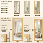 Syndra Modern Full Length Mirror Wood Frame, 65x24'' Large Floor Mirror with HD Tempered Glass & Wall Mount Option, Rectangular Standing Mirror for Bedroom, Living Room, Entryway, Farmhouse(Natural)