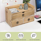Washed White Wood Desk Organizer, Mini Desktop Organizer with Drawers, Tabletop Storage Organization for Home Office Supplies Vanity, No Assembly Required (3 Drawer and Shelf)