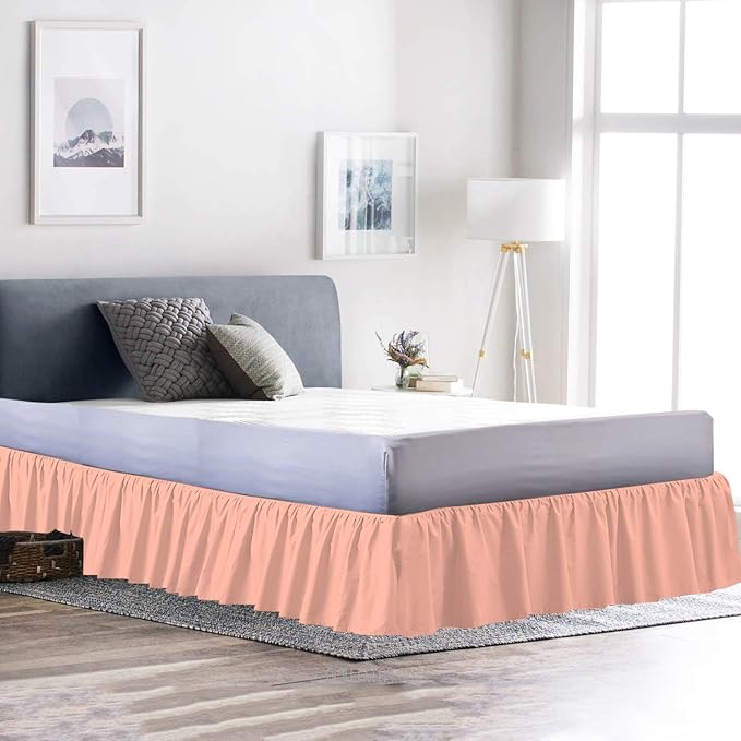 Bed Skirt - Ruffled Bed Skirt (King, Peach) 12 Inch Drop Dust Ruffle with Platform, 100% Cotton 800 Thread Count Fabric - Dust Ruffle Bedskirt for Easy Fitting and Easy Care