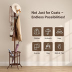 ELYKEN Coat Rack Freestanding, Metal Coat Rack Stand with Umbrella Holder, Modern Coat Tree with 12 Hooks, Floor Standing Corner Hall Tree for Entryway Living Room Bedroom Office, Brown