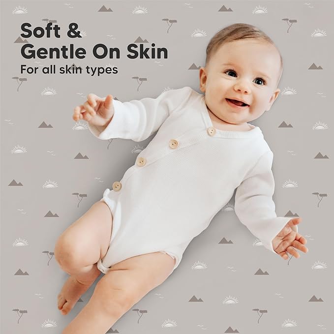 2-Pack Mini Crib Sheets Fitted - 38x26 Pack N Play Sheets for Pack and Play Mattress, Organic Cotton, Soft & Breathable Playard Bedding, Neutral Mini Toddler Bed Cover for Boys, Girls (Savannah)