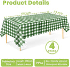 Mulbozy Sage Green Gingham Tablecloth 4 Pack, 54 x 108 Inch Plastic Table Cloth Disposable, Sage Green and White Checkered Table Cover for Party Supplies