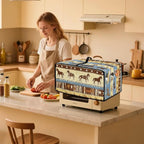 Horse Star Stipe Print Microwave Oven Dust Cover with Storage Bags Microwave Oven Grill Cover Protector Universal Reusable Decor Accessories for Kitchen, M