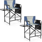 Outvita 2 Piece 26" Tall Directors Chair Height Seat Folding with Side Table Storage Bag, Support for 300Lbs Portable Makeup Artist Chair with Bar Height(Blue/Grey)