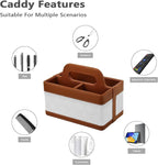Desk Organizer Caddy with Handle-Portable PU Leather Remote Control Holder-Nightstand Dresser Tote Storage for Sunglasses,Comb,Small iPad,Pen,Heater Controllers,Cosmetics and Office Supplies