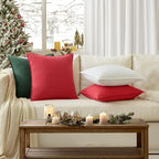 EMEMA Christmas Throw Pillow Covers Decorative Linen Pillow Covers 20x20 Inch Red Boho Farmhouse Neutral Couch Throw Pillows for Bed Pack of 2 Accent Pillowcase Modern Sofa Cushion Livingroom Home