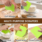 SCHVUBENR Dough Scraper Set with 2 Flexible Bowl Scrapers - Stainless Steel Dough Cutter & Bench Scraper with Measuring Scale - Versatile Kitchen Scraper for Bread, Pastry, Pizza, Cake - Black & Green