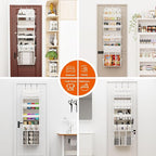 OneDream 5-Tier Over the Door Organizer with Removable Storage Caddy, Baby Clothes Organizer for Nursery, Hanging Behind Door Storage with Clear Pockets and Side Mesh Compartments, Beige