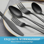60 Pcs Black Silverware Set, Stainless Steel Flatware Set Service for 12, Mirror Polished Cutlery Utensil Set, Durable Home Kitchen Eating Tableware Set, Include Fork Knife Spoon Set, Dishwasher Safe