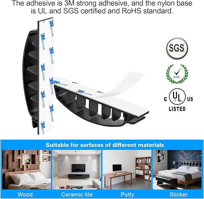 XHF 30pcs Adhesive Cable Wire Clips Black, Outdoor Cable Management Wire Organizer Cord Holder for Under Desk, Car, Wall, TV PC Ethernet Cable