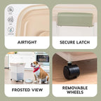 IRIS USA Dog Food Storage Container 58 lbs, Attachable Wheels, for Dog Cat Birds and other Pets, Food Storage Bin, Keep Fresh, Easy Mobility, BPA Free - Made in the USA, Almond/Pearl