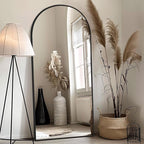 Large Arched Floor Mirror Full Length with Stand, 71''x32'' Black Standing Full Length Mirror for Bedroom Living Room Gym, Aluminum Alloy Frame