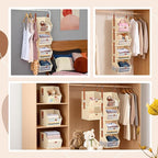 Fabric 4 Tier Hanging Closet Organizers Heavy Duty Shelf Hanging Storage Towel Clothes Sweater Jeans Bag Organizer For Closet For Bedroom,Dorm,RV,See Through Front Panel, Space-Saving (Beige-4Tier)