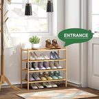 kiplant 4-Tier Shoe Rack for Entryway, Bamboo Wood Shoe Rack 4-Tier, Stackable Shoe Organizer for Closet, Free Standing Shoe Racks for Indoor & Outdoor