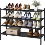 kiplant Black Shoe Rack, 4-Tier Bamboo Wood Shoe Rack, Stackable Bamboo Wood Shoe Shelf for Closet, Entryway & Hallway