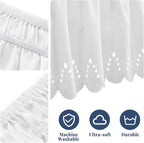 King Bed Skirt, Double-Layered Ruffled Eyelet Bed Skirt, Wrap-Around Elastic Dust Ruffle King Size with Gathered Styling and Embroidered Details, 14" Drop Length (White)
