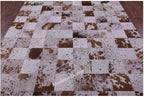 Modern Design Premium Cowhide Leather Carpet with Chevron Pattern, Area Rug (White/Brown, 2x3)