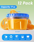 BiuLeon 12 Pack-17oz Freezer Storage Containers, Plastic Food Storage Containers with Twist Top Lids, BPA Free and Reusable Soup Containers with Lid, Microwave and Dishwasher Safe