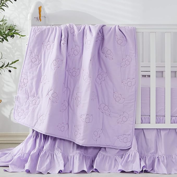 Brandream Crib Bed Skirt for Baby Girls Boys Purple Boho Bohemian Solid Cotton Toddler Bedskirt Farmhouse Chic Ruffle
