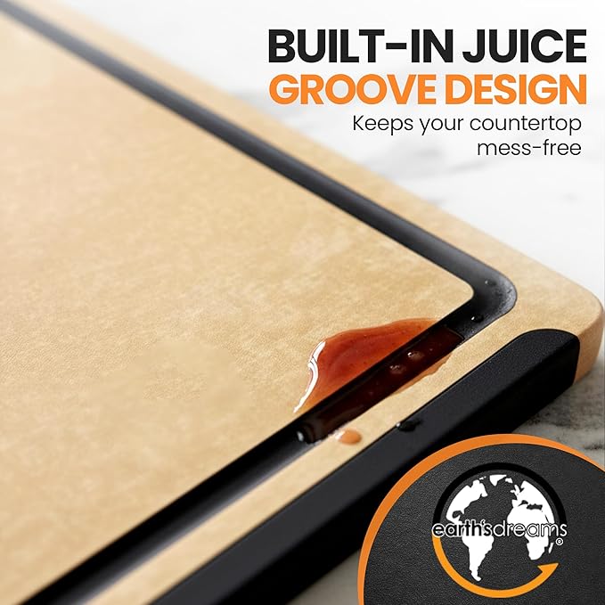 Earth’s Dreams Composite Wood Cutting Board 17” x 12” – Extra Large, Non-Toxic, Dishwasher Safe, Knife-Friendly, Heavy-Duty Kitchen & Charcuterie Board (Tan/Black)