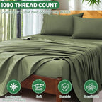 Extra Deep Pocket California King Sheets 18-24 Inch 1000 Thread Count 100% Egyptian Cotton Sateen Weave Soft Breathable 4 Pieces（California King,Olive Green）