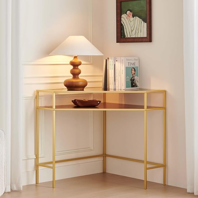 LumFurn Corner Table for Small Space, Triangle Computer Desk for Living Room