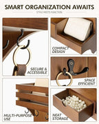 Rebee Vision Farmhouse Key Holder Wall Mount – Decorative Mail Organizer with 9 Key Hooks and Mini Drawer Organizer – Rustic Home Decor for Apartment Essentials (Brown)