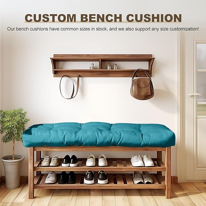 Bench Cushion 48 inches,Indoor/Outdoor Non-Slip Tufted Cushions, Premium Waterproof Linen, Soft Piano Sofa Cushions, Entryway Storage, Bay Window, High-Density Memory Foam(Dark Blue-48x16x4in)