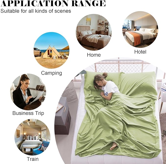 Sleeping Bag Liner,Travel Sheet & Adult Sleep Sack, Camping Sheets Travel Sleep Sack for Backpacking,Hotels & Hostels -Lightweight Single &Double Travel Sheet Camping Sheets