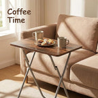 Tv Trays Folding Tv Table, Dinner Table for Eating with Sturdy Metal Frame, Small Foldable Snack Trays Table for Living Room, Couch,Sofa, Bed, No Assembly Required (Yellow Brown 2-Piece Set)