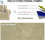 Easy-Going Waterproof Oversized Loveseat Covers Leakproof Couch Cover for 2 Cushion Couch Sofa Cover Washable Sofa Slipcover Non-Slip Furniture Protector with Pocket for Pets (Medium-XL, Sand)