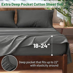 Extra Deep Pocket King Sheets 18-24 Inch 100% Egyptian Cotton 1000 Thread Count Sateen Weave Soft Breathable 4 Pieces（King，Dark Grey）