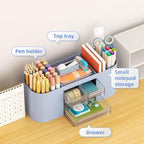 Marbrasse Desk Organizer Pen Holder for Desk with 3 Drawers, Multi-Functional Pencil Holder, Desk Organizers and Accessories with 7 Compartments for Home, School, Classroom(Blue)