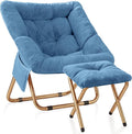 Kasunpul Comfy Saucer Chair, Foldable Living Room Chairs, Soft Faux Fur Lounge Chair for Bedroom, Reading Chairs for Adults, Teens, X-Large (Blue)