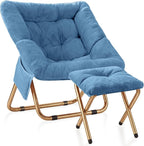 Kasunpul Comfy Saucer Chair, Foldable Living Room Chairs, Soft Faux Fur Lounge Chair for Bedroom, Reading Chairs for Adults, Teens, X-Large (Blue)