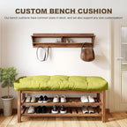 Bench Cushion 27 inches,Indoor/Outdoor Non-Slip Tufted Cushions, Premium Waterproof Linen, Soft Piano Sofa Cushions, Entryway Storage, Bay Window, High-Density Memory Foam(Green-27x12x4in)