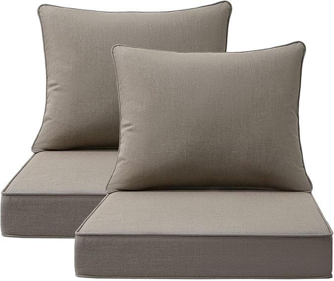 Sunbrella Outdoor Patio Chair Cushions Set, 24" x 24", Set of 2, Water-Repellent, Fade Resistant, Deep Seat Cushion for Backyard, Couch, Sofa and Patio Furniture, Cast Shale