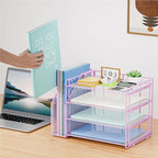 Marbrasse Desk Organizer and Accessories，4-Tier Paper Letter Tray Organizer with File Holder，Desk Accessories & Workspace Desktop Organizers for School Home Office Supplies (Purple)