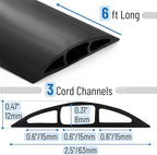 Bates- Floor Cord Cover, 6ft, Cable Cavity 0.6" (W) x 0.31" (H), Heavy Duty Wire Protector, PVC Extension Cords Hider, Protect Cords, Prevent Cable Trips, Cord Hider for Office, Home, Outdoor
