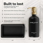 Luxury Glass Soap and Lotion Dispenser Set with Tray by Brighter Barns - Black and Gold Soap Dispenser Bathroom Set - Modern Bathroom Decor for Airbnb, Guest House, Vacation Rental, Gift (Black/Gold)