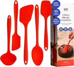 GIR 5-Piece Silicone Kitchen Utensils Set, Non-Toxic Cooking Utensils for Cooking and Baking, Heat Resistant, Food Grade, Dishwasher Safe Rubber Spatula, Ladle, Spoon - Fire Red