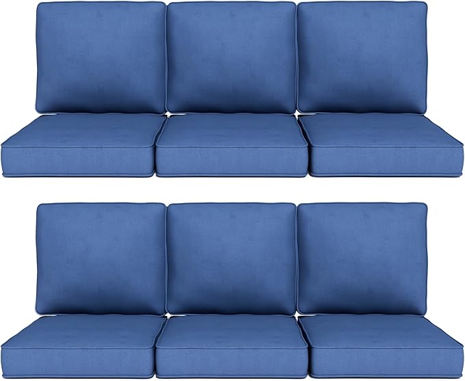 Outdoor Chair Cushions 23" x 24" x 4", Patio Deep Seat Replacement Cushions Set with Zippered Removable Cover, Weather-Resistant Olefin Fabric for Garden Chair Sofa Couch, Set of 6, Blue