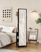Hzuaneri 8 LEDs Jewelry Cabinet Armoire, 66.9-inch Jewelry Organizer with Garment Rack, Lockable Full-length Mirror with 4 Wheels, Storage Shelves with Hooks, 5-in-1, Black JC17004B