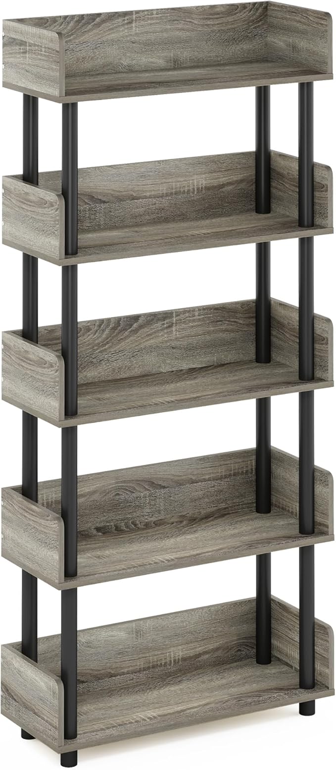 Furinno Turn-N-Tube 5-Tier Toolless Display Rack, French Oak/Black