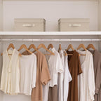 StorageWorks Storage Bins with Lid, Decorative Fabric Storage Bins with Handles, Stackable Closet Organizers for Shelves and Bedroom, Small, Light Brown, 2-Pack