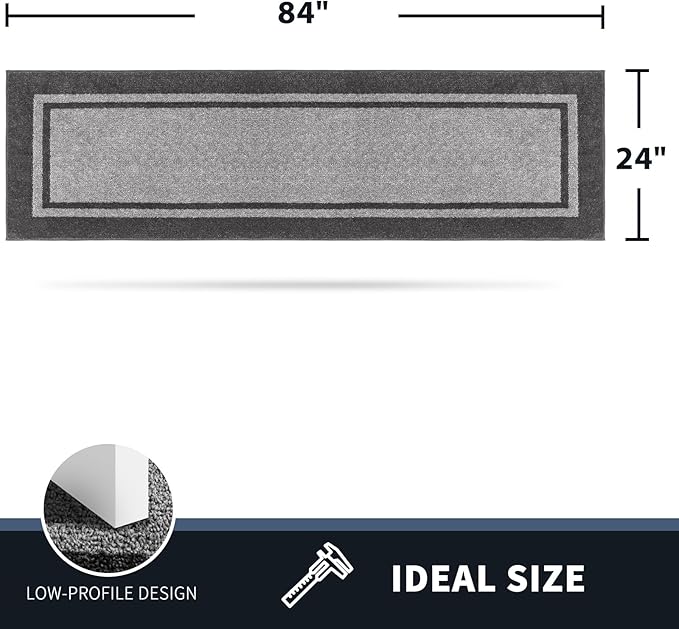 PURRUGS Dirt Trapping Door Mat 24" x 84", Non-Slip/Skid Machine Washable Entryway Rug, Shoes Scraper, Area Rug, Super Absorbent Welcome Mat for Muddy Wet Shoes and Paws, Light Grey & Dark Grey