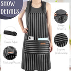 Handepo 12 Pcs Cotton Aprons for Women Men with Pockets Soft Adjustable Bib Stripe Aprons for Cooking Kitchen Chef