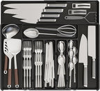 Expandable Silverware Organizers for Kitchen Drawers,Large BPA Free Cutlery Organizer in Drawer,Plastic Utensil Drawer Organizer Suitable as Flatware,Knife,Fork,Spoon,Silverware Holder and Tray,Black